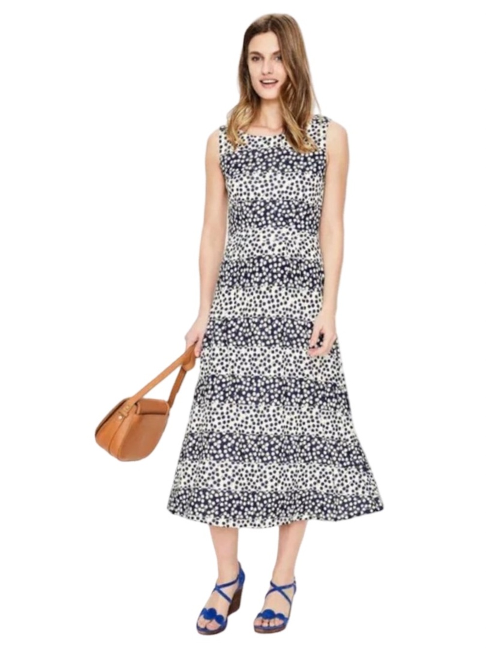 Boden Women Navy White Floral Sleeveless Midi Jersey Dress 4R EUC‎ Preppy Summer